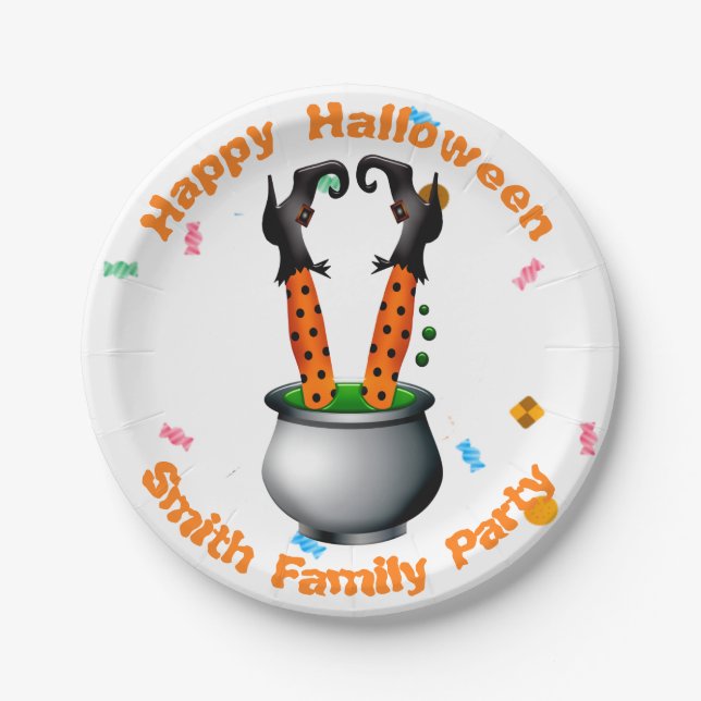 Witch's Legs & Brew in Orange & Black Paper Plate (Front)