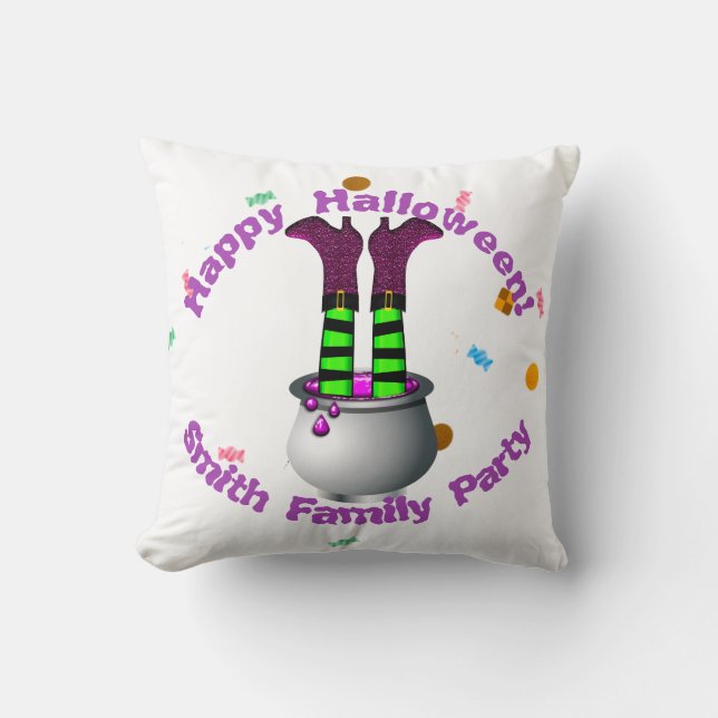 Witch's Legs & Brew in Purple & Green Cushion (Front)