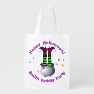 Witch's Legs & Brew in Purple & Green Reusable Grocery Bag