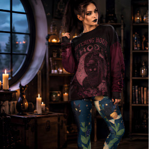 Witch's Moon Garden Black Cat Celestial Halloween Capri Leggings