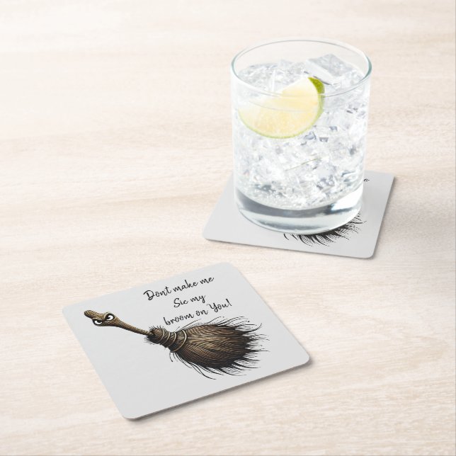 Witch's Pet Broom Square Paper Coaster (Insitu)