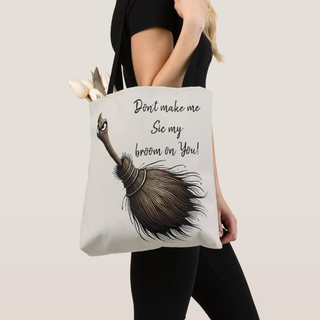 Witch's Pet Broom Tote Bag (Close Up)