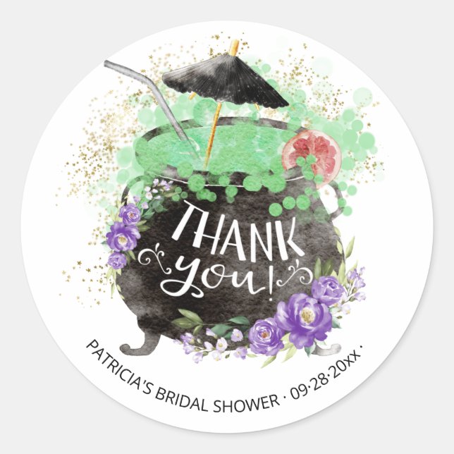 Witch's Punch Halloween Bridal Shower Thank You Cl Classic Round Sticker (Front)