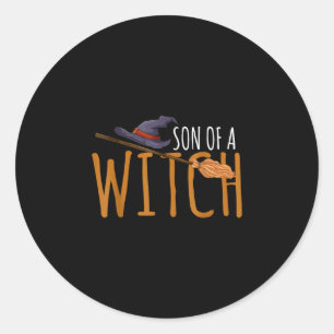 Witch's son halloween hat  classic round sticker