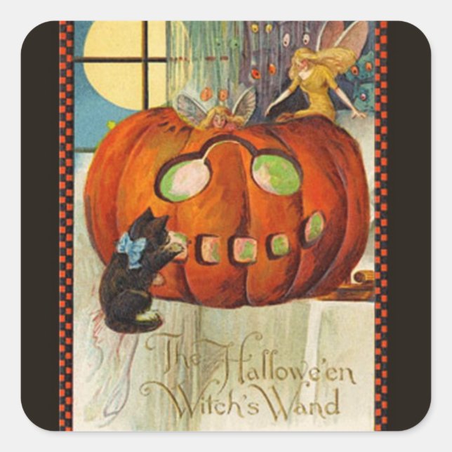 Witch's Wand Halloween Square Sticker (Front)