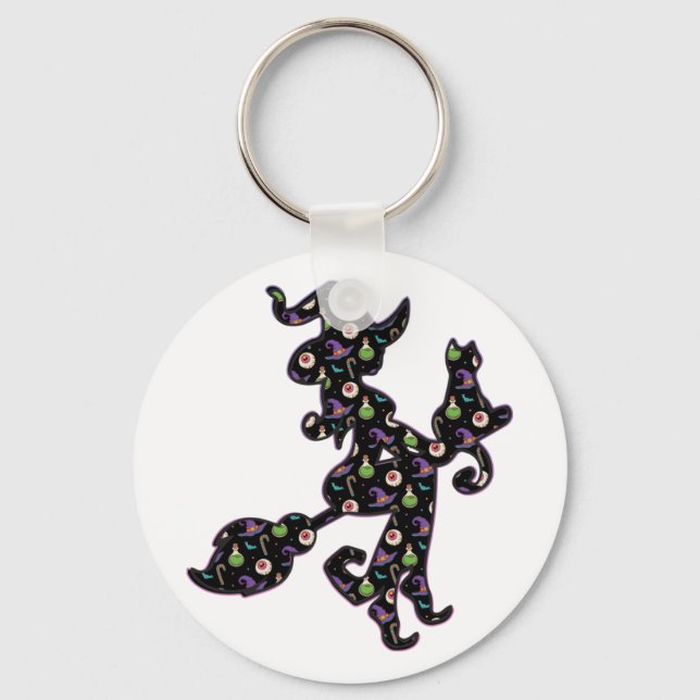 Witchy And Cat, Halloween Mood Key Ring (Front)