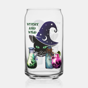 Witchy And Wild - Halloween Black Cat And Potions Can Glass