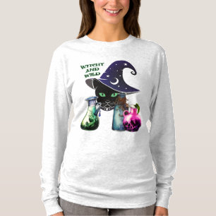 Witchy And Wild - Halloween Black Cat And Potions T-Shirt