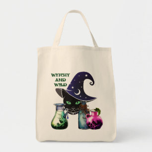 Witchy And Wild - Halloween Black Cat And Potions Tote Bag