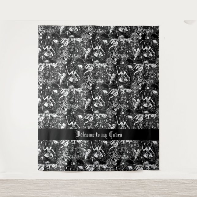 Witchy Baphomet with Gypsy Girls and Bats Coven Tapestry (Front)