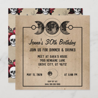 Witchy Birthday Invitations Roses & Skulls Gothic