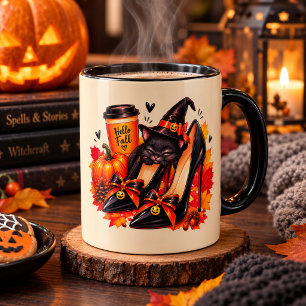 Witchy Black Cat Halloween Mug – Gothic Heels, Pum