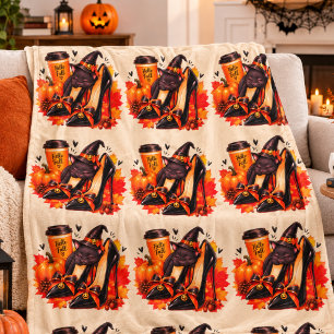 Witchy Black Cat Halloween Pattern – Gothic Pumpki Fleece Blanket