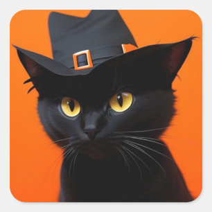 Witchy Black Cat Halloween Stickers