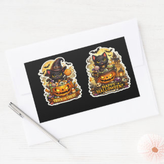 🐈⬛🎃 Witchy Black Cat – Spooky Halloween Pumpkin Rectangular Sticker