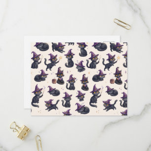 Witchy Black Cats Purple Halloween Party  Invitation Postcard