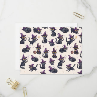 Witchy Black Cats Purple Halloween Party Invitation Postcard