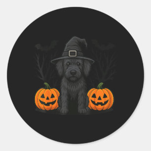 Witchy Black Labradoodle Dog Halloween Spooky Bats Classic Round Sticker