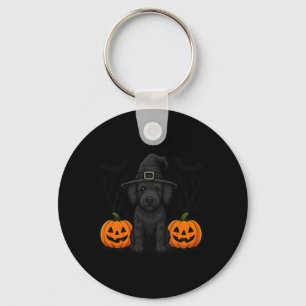 Witchy Black Labradoodle Dog Halloween Spooky Bats Key Ring