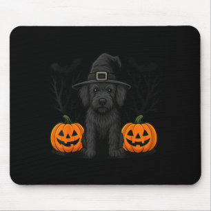 Witchy Black Labradoodle Dog Halloween Spooky Bats Mouse Pad