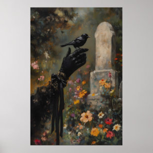 Witchy Blackbird Finch Victorian Gothic Mourning Poster