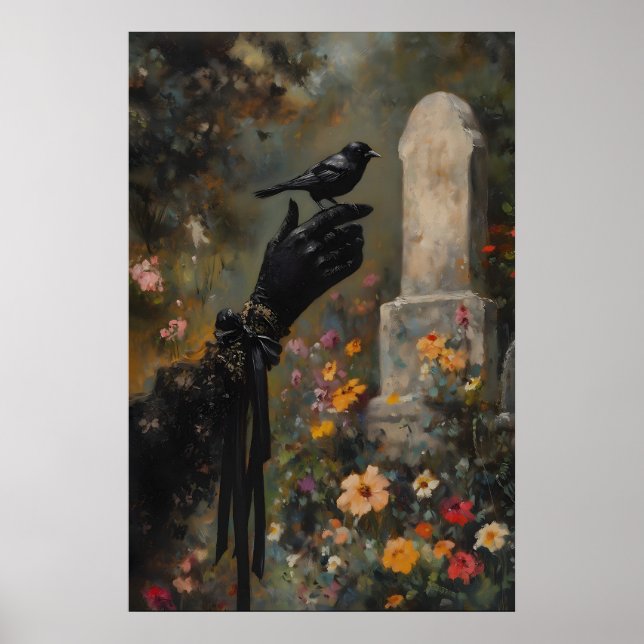 Witchy Blackbird Finch Victorian Gothic Mourning Poster (Front)