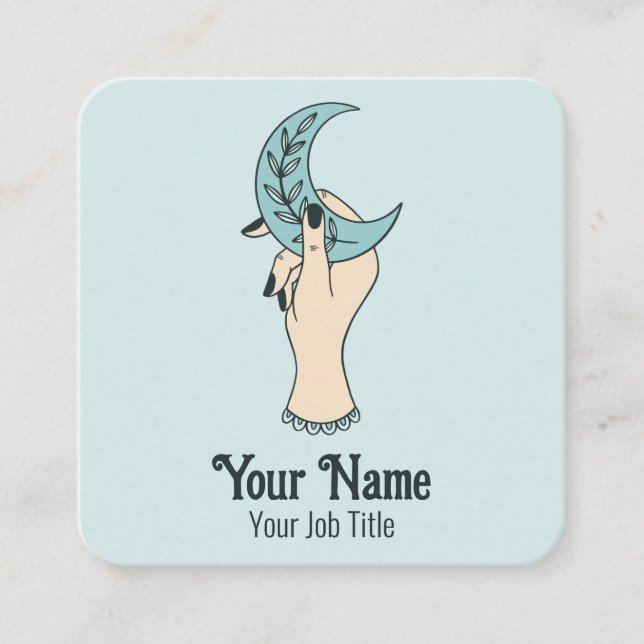 Witchy Blue Crescent Moon Business Card (Front)