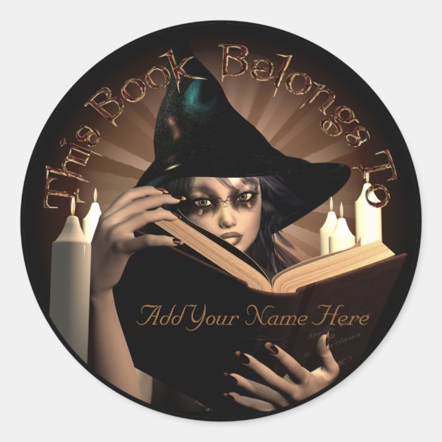 Witchy Bookplate Classic Round Sticker (Front)
