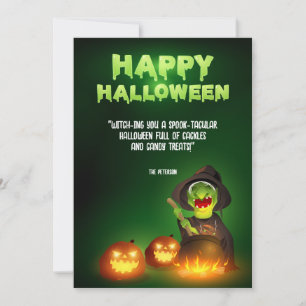 Witchy Brew Cauldron and Jack-o'-Lanterns Greeting Invitation