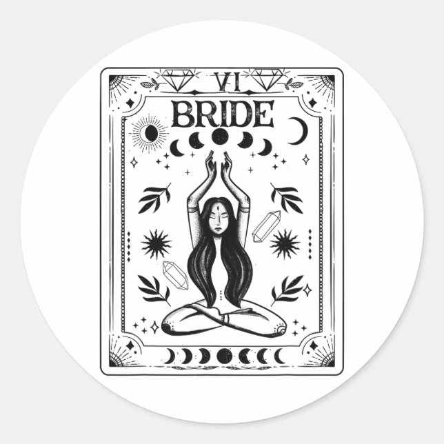 Witchy Bride Coven Tarot Celestial Gothic Bachelor Classic Round Sticker (Front)