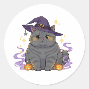 Witchy Brit – Cute British Shorthair Cat Halloween Classic Round Sticker