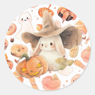 Witchy Bunny & Jack O' Lantern Hoppy Halloween  Classic Round Sticker