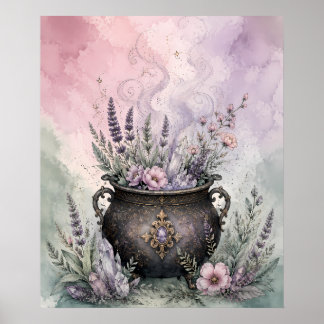 Witchy Caldron Lavender Crystal Whimsigoth  Poster