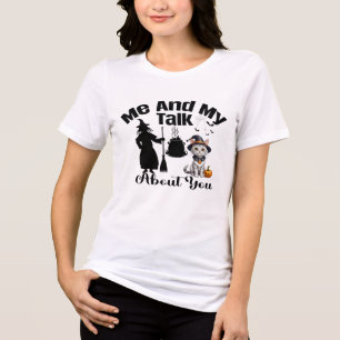 Witchy Cat and Cauldron Halloween T-Shirt Tri-Blend Shirt