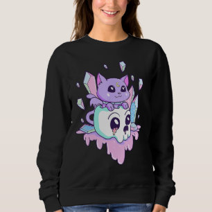 Witchy Cat Cute Pastel Goth Creepy Cats Skull Kitt Sweatshirt