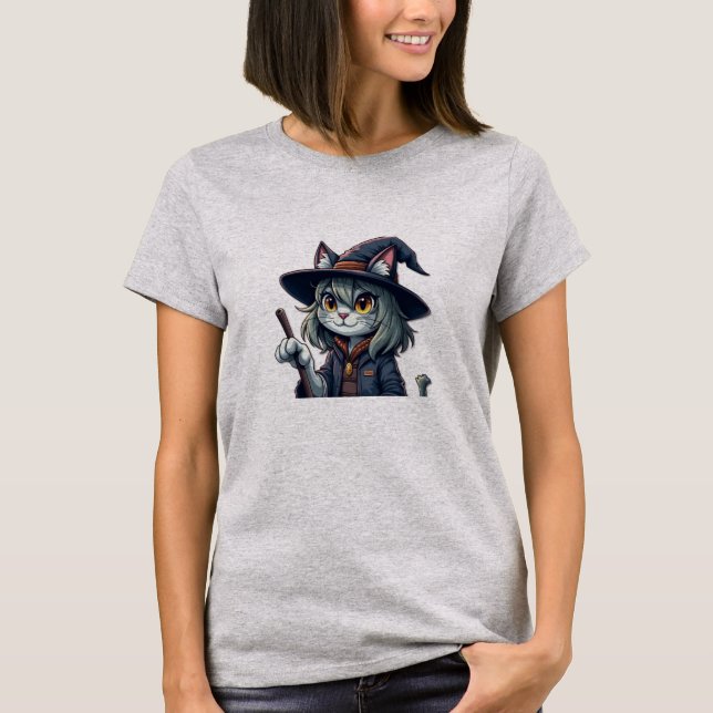 Witchy Cat Halloween Design – Adorable & Spooky  T-Shirt (Front)