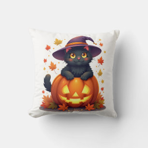 Witchy Cat in a Pumpkin Hat Cushion