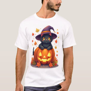 Witchy Cat in a Pumpkin Hat T-Shirt