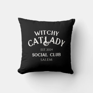 Witchy Cat Lady Social Club Custom Est. Date Black Cushion