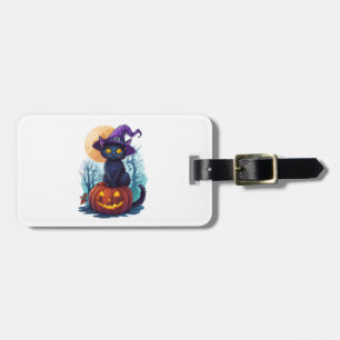 Witchy Cat on a Pumpkin Luggage Tag