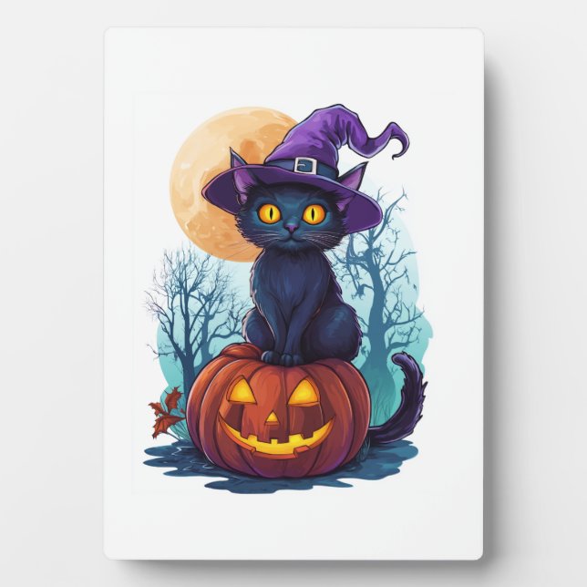  Witchy Cat on a Pumpkin Plaque (Front)