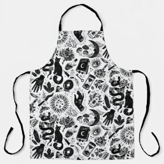 Witchy Celestial Pattern | Black and White Mystica Apron