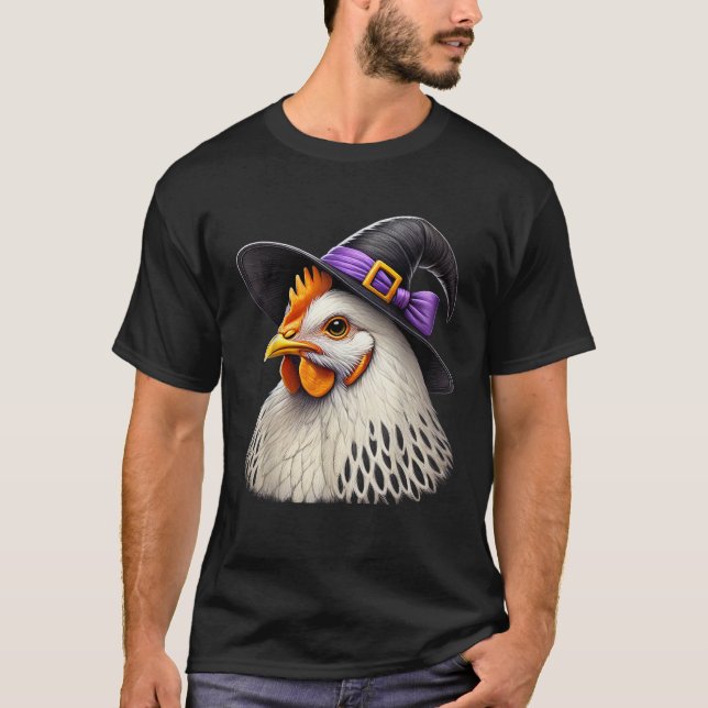 Witchy Chicken Funny Chicken Lover Halloween Spook T-Shirt (Front)