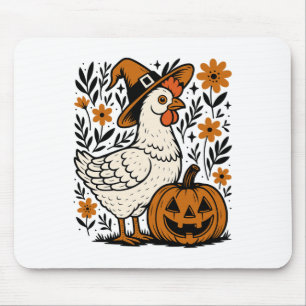 Witchy Chicken With Pumpkin Halloween Farm Autumn Mouse Pad