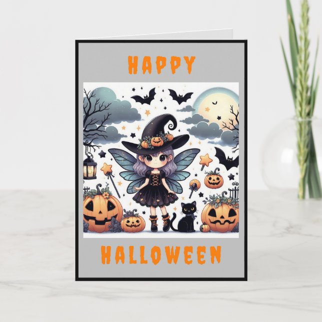 Witchy & Cute (1) Halloween Greeting Card (Front)
