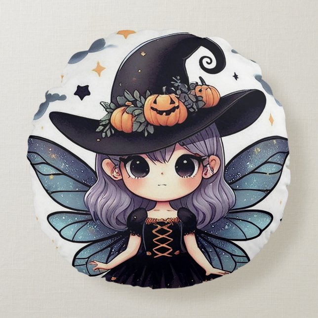 Witchy & Cute (1) Round Pillow (Front)