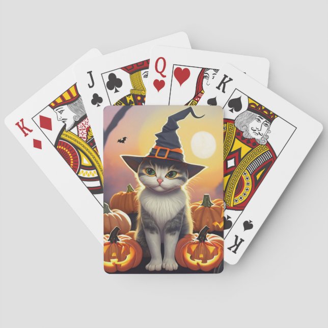 Witchy cute Halloween Cat Playing Cards (Back)