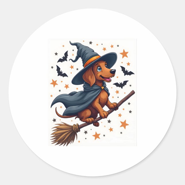 Witchy Dachshund Delight Classic Round Sticker (Front)
