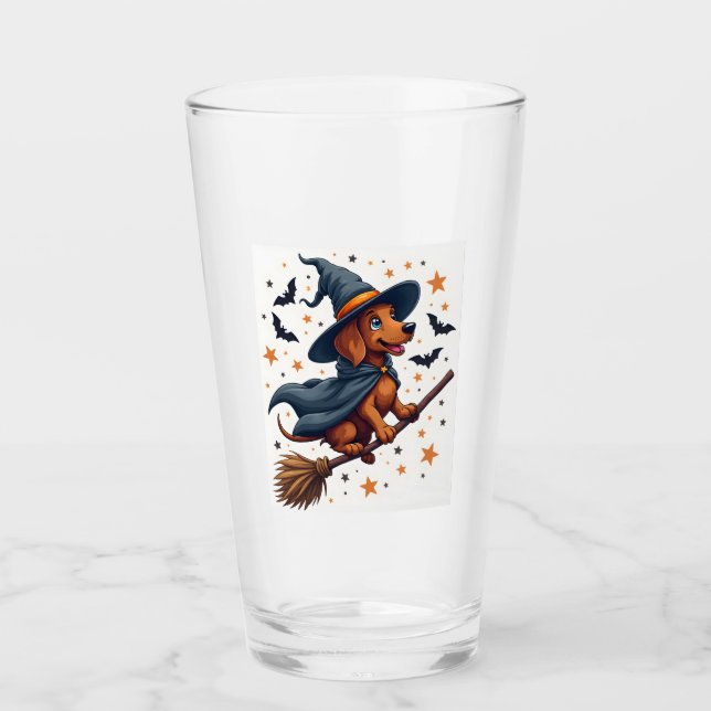 Witchy Dachshund Delight Glass (Front)