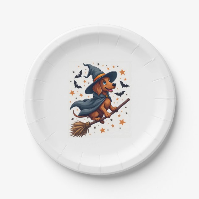 Witchy Dachshund Delight Paper Plate (Front)